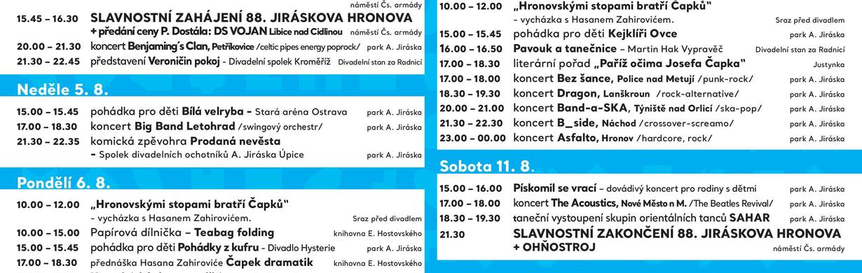 Doprovodný program 88. Jiráskův Hronov