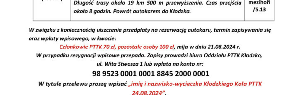 PTTK zájezd do Sudetského mezihoří - Česká republika